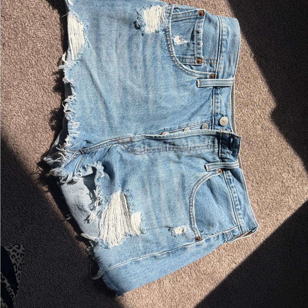Casual Light Blue Distressed Jean Shorts